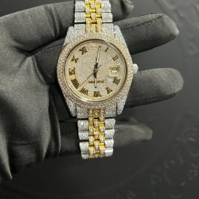 Moissanite Watches Fully Iced Out with Rose Gold Finish