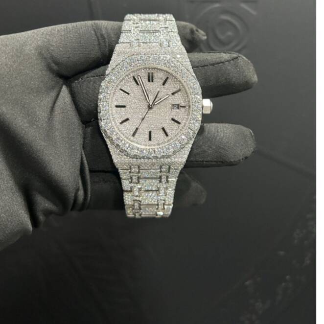 Iced Out Moissanite Watches with Diamond Studded Bezel