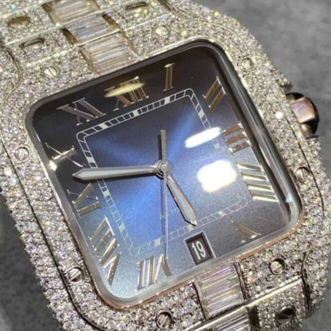 Fashion Iced Out Moissanite Watch in Stainless Steel