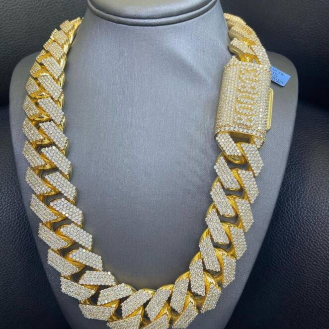 20mm Mens Silver With Yellow Gold Plated Cuban Link Chain