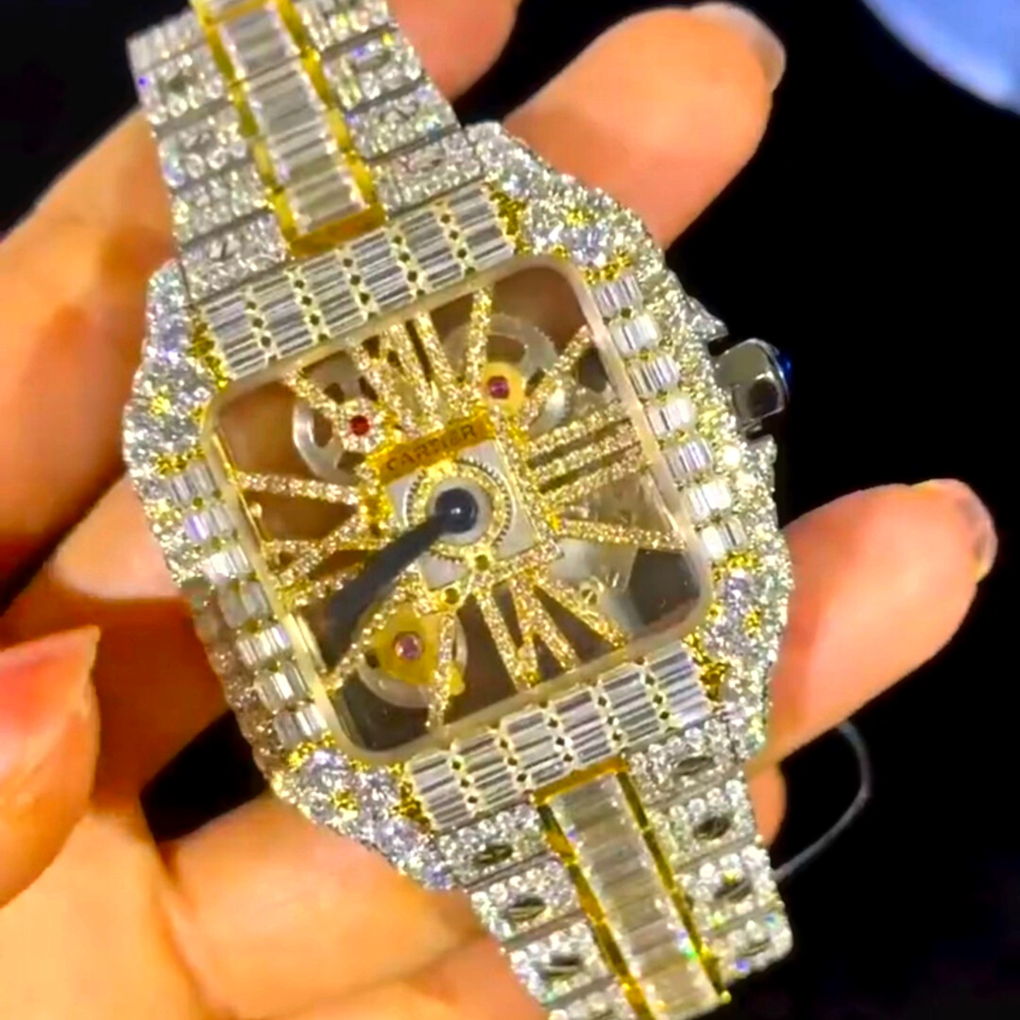 cartier santos moissanite diamond watch