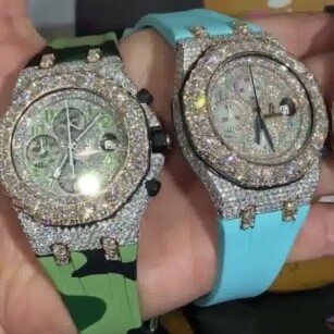 MOISSANITE ICED OUT SILICONE BAND WATCH