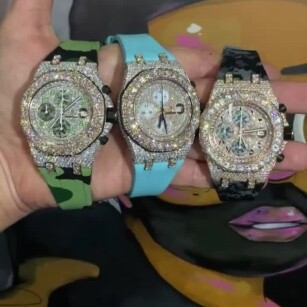 MOISSANITE ICED OUT SILICONE BAND WATCH