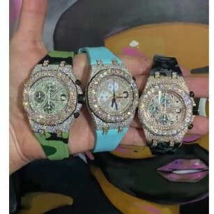 MOISSANITE ICED OUT SILICONE BAND WATCH