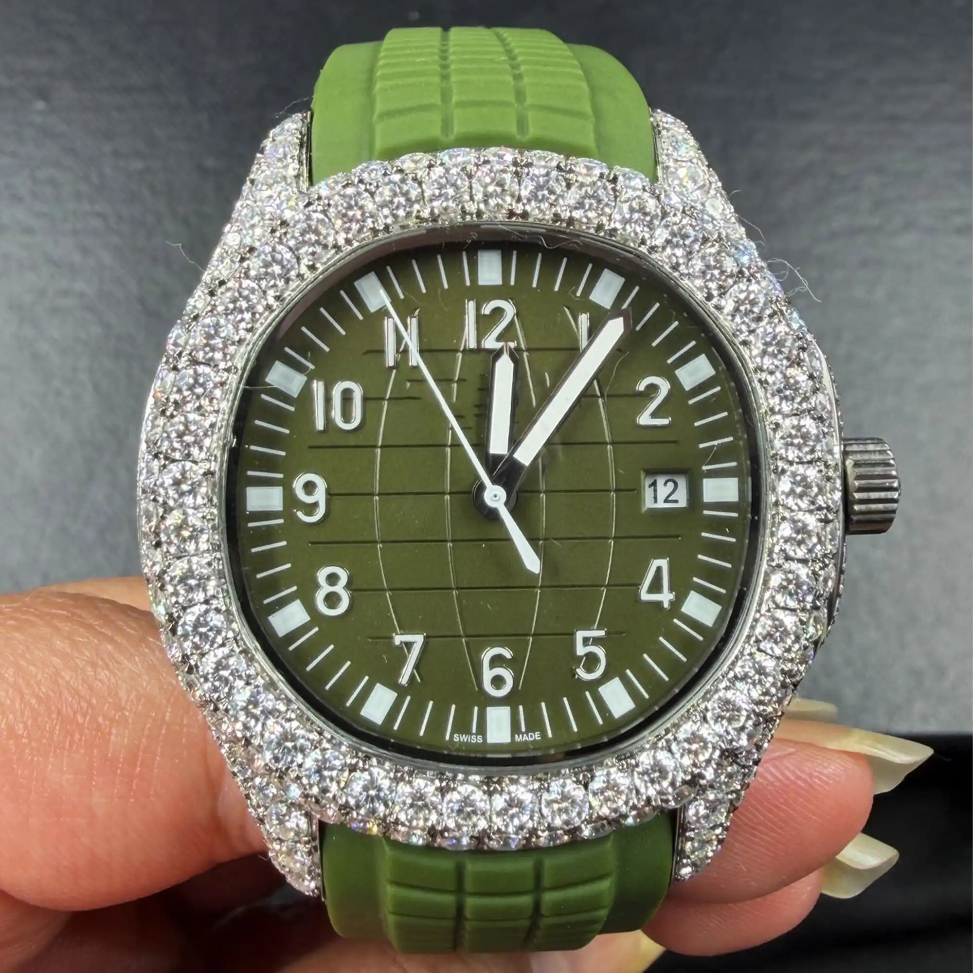 IcedJewelz Fully Iced Out Custom Sport Watch – Black & Olive Green Edition 2 icedout watch 5