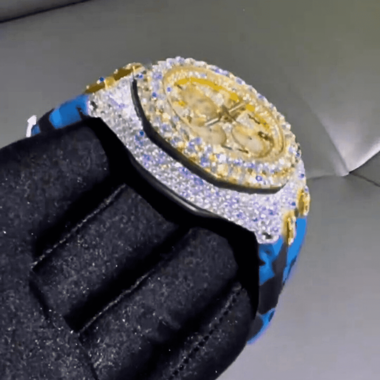 Custom Arabic Dial Two-Tone Chronograph – VVS Moissanite Double Flower Bezel Bust Down 2 Custom Arabic Dial Two-Tone Chronograph – VVS Moissanite Double Flower Bezel Bust Down - Image 2