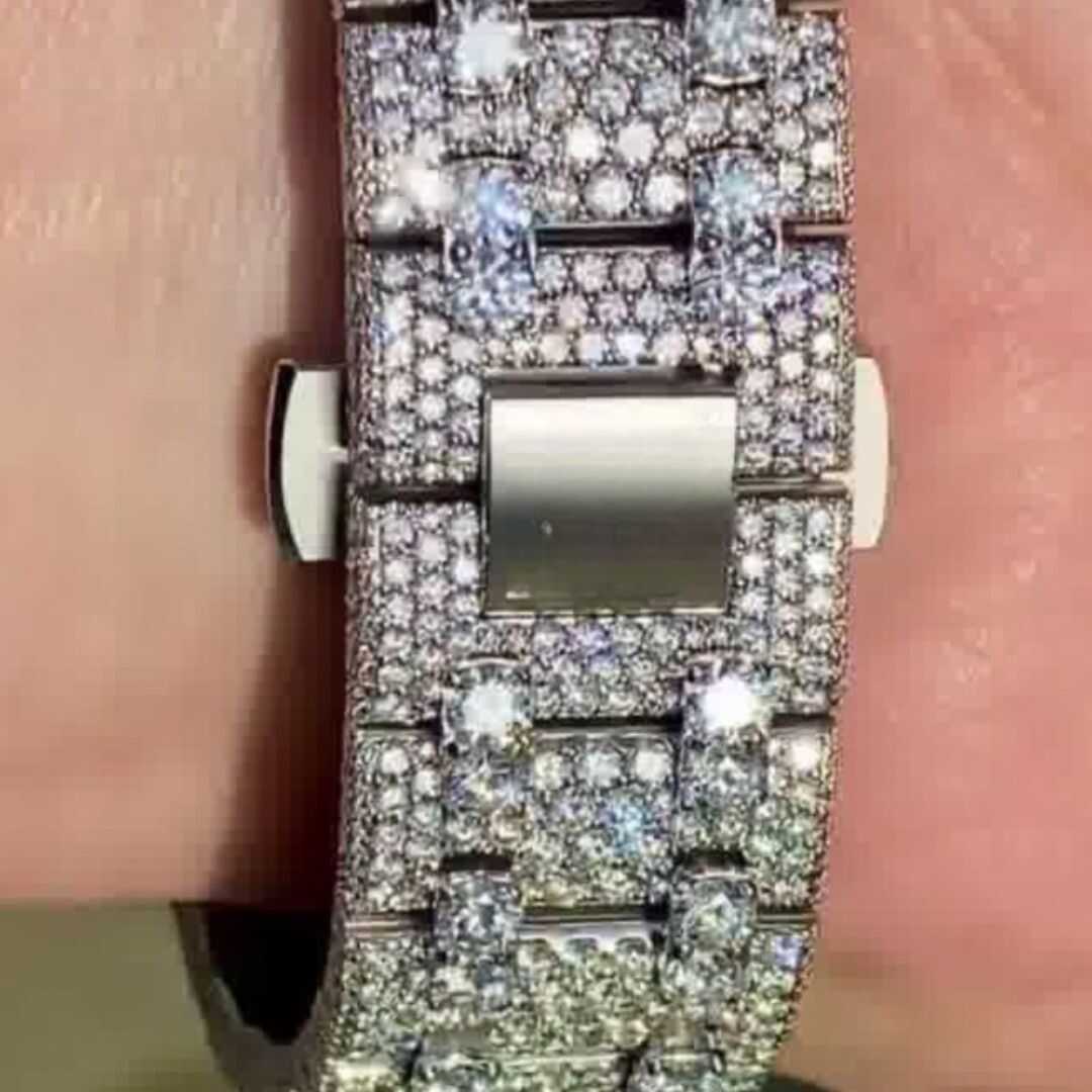 Custom Arabic Dial Chronograph Jumbo Flower Bezel Bust Down Watch – VVS Moissanite Blue Edition 2 Custom Arabic Dial Chronograph Jumbo Flower Bezel Bust Down Watch – VVS Moissanite Blue Edition - Image 2