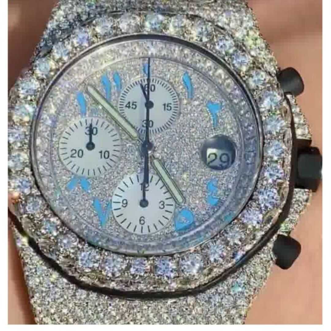 Custom Arabic Dial Chronograph Jumbo Flower Bezel Bust Down Watch – VVS Moissanite Blue Edition 3 Custom Arabic Dial Chronograph Jumbo Flower Bezel Bust Down Watch – VVS Moissanite Blue Edition - Image 3