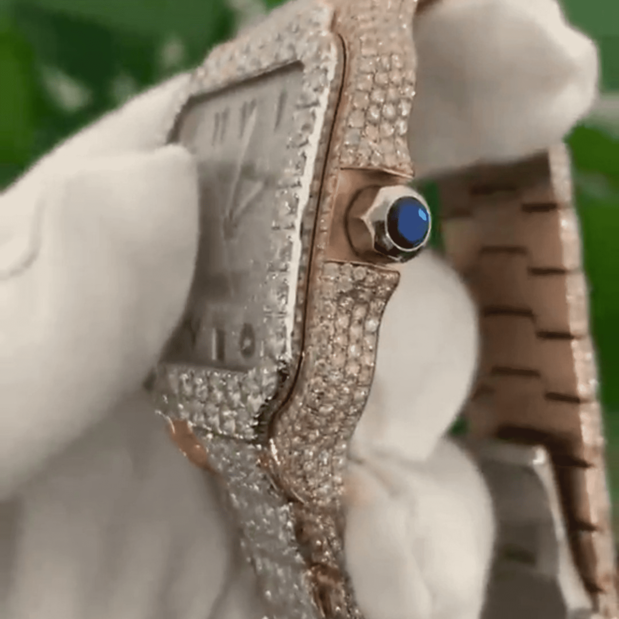 IcedJewelz Two-Tone Rose Gold Baguette Arabic Watch – VVS Moissanite Square Bust Down - Image 5