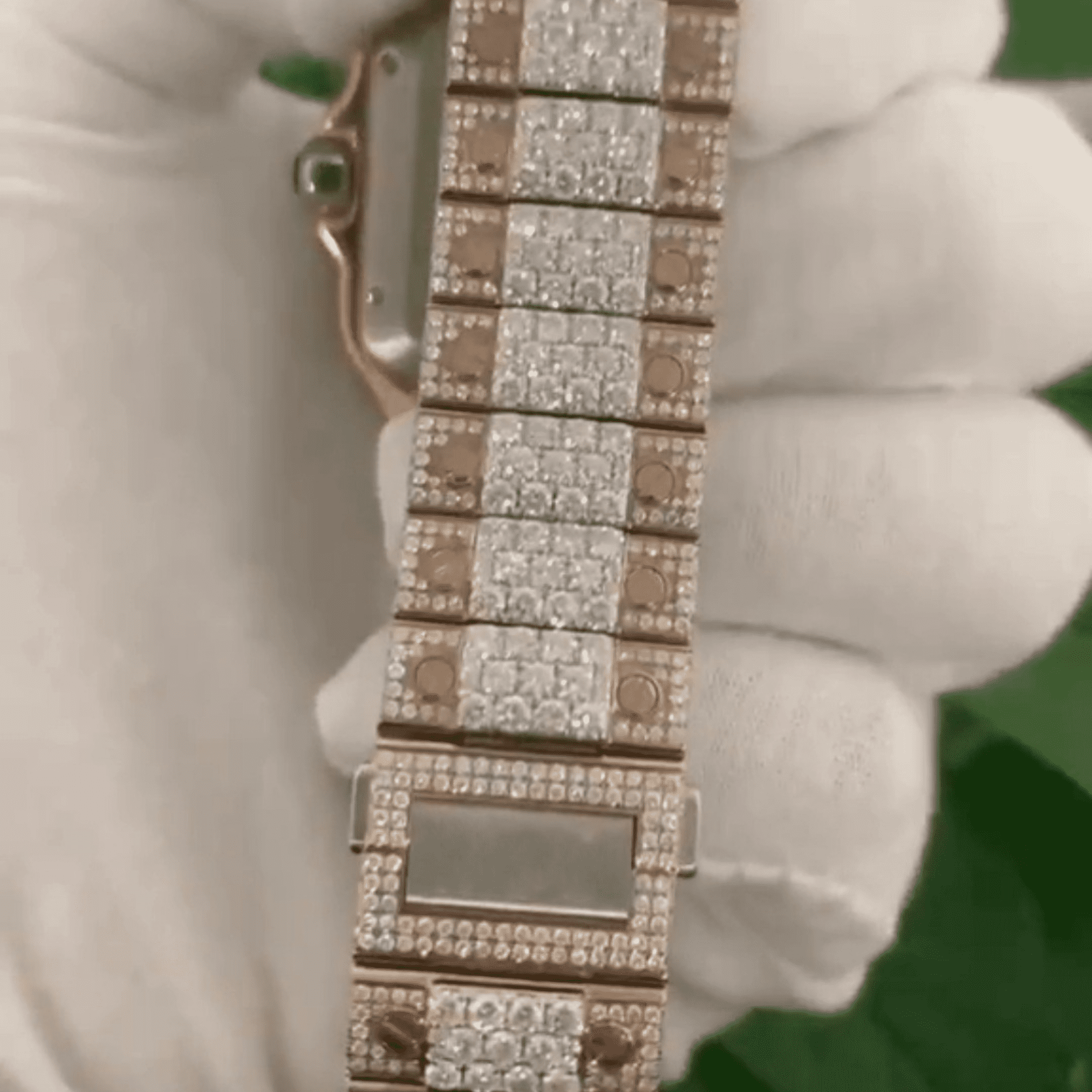 IcedJewelz Two-Tone Rose Gold Baguette Arabic Watch – VVS Moissanite Square Bust Down - Image 2