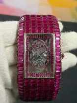 icedjewelz Pink Moissanite Custom Skeleton Watch - VVS Baguette Cut Full Iced Out Tank Watch