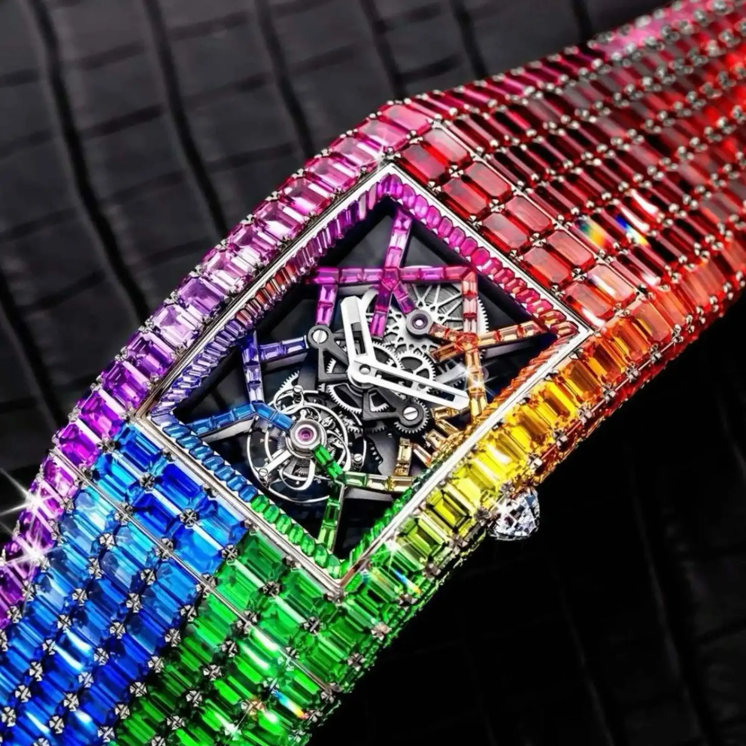 Billionaire Rainbow Moissanite Bust Down Watch
