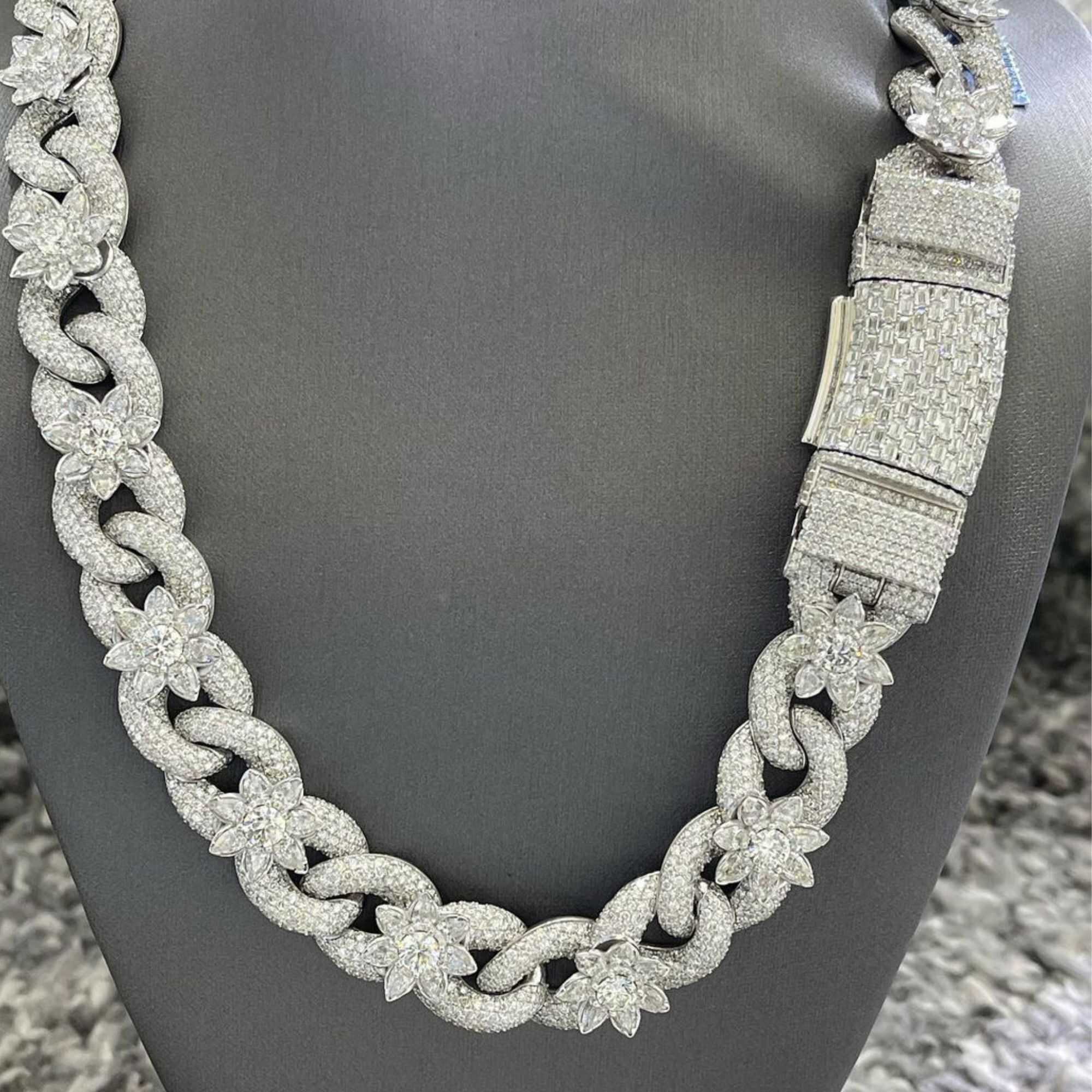 Men’s Silver Diamond Street Style Iced Out Cuban Link Moissanite Chains - Image 3