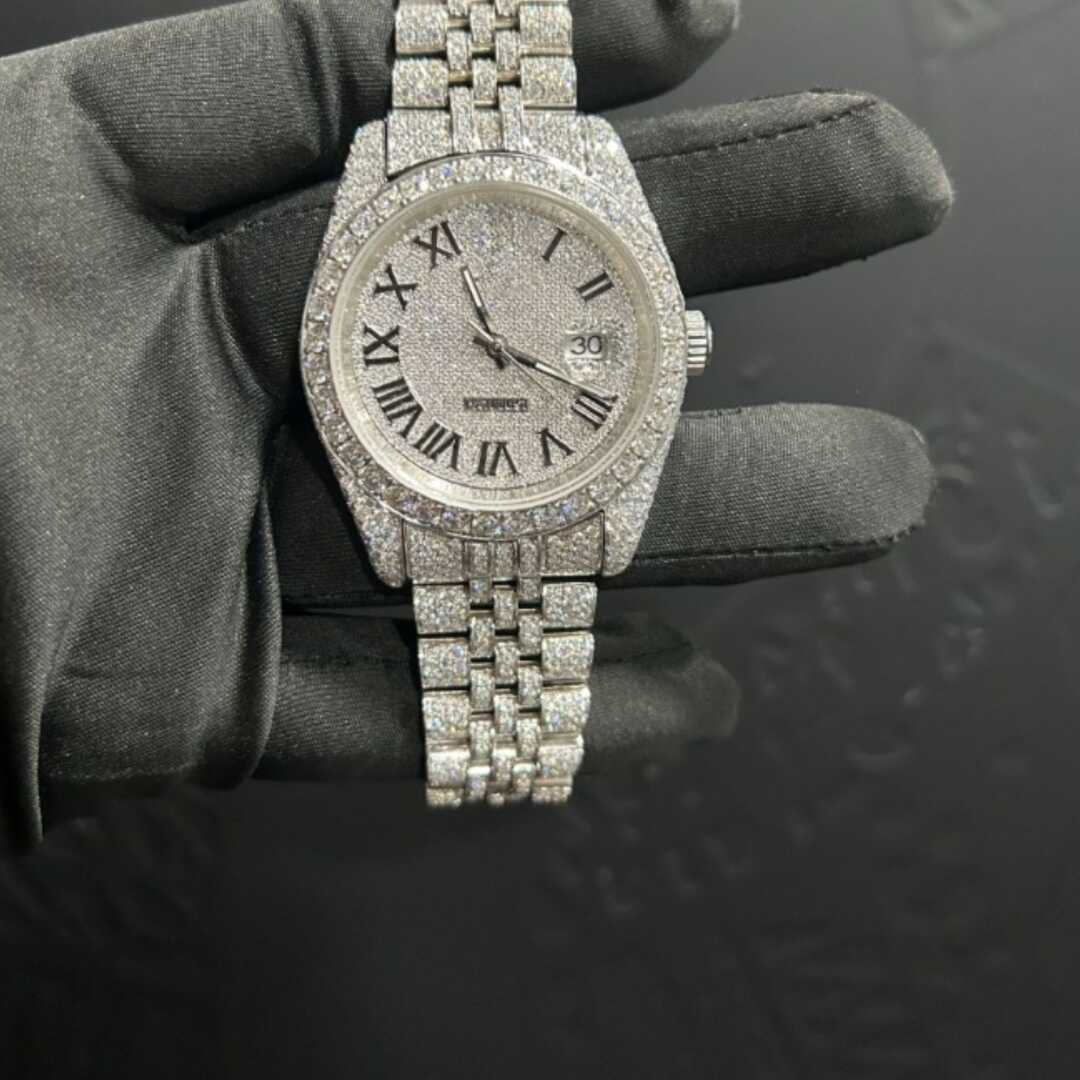 Luxury Moissanite Watches Fully Iced with Sleek Dial - Image 3