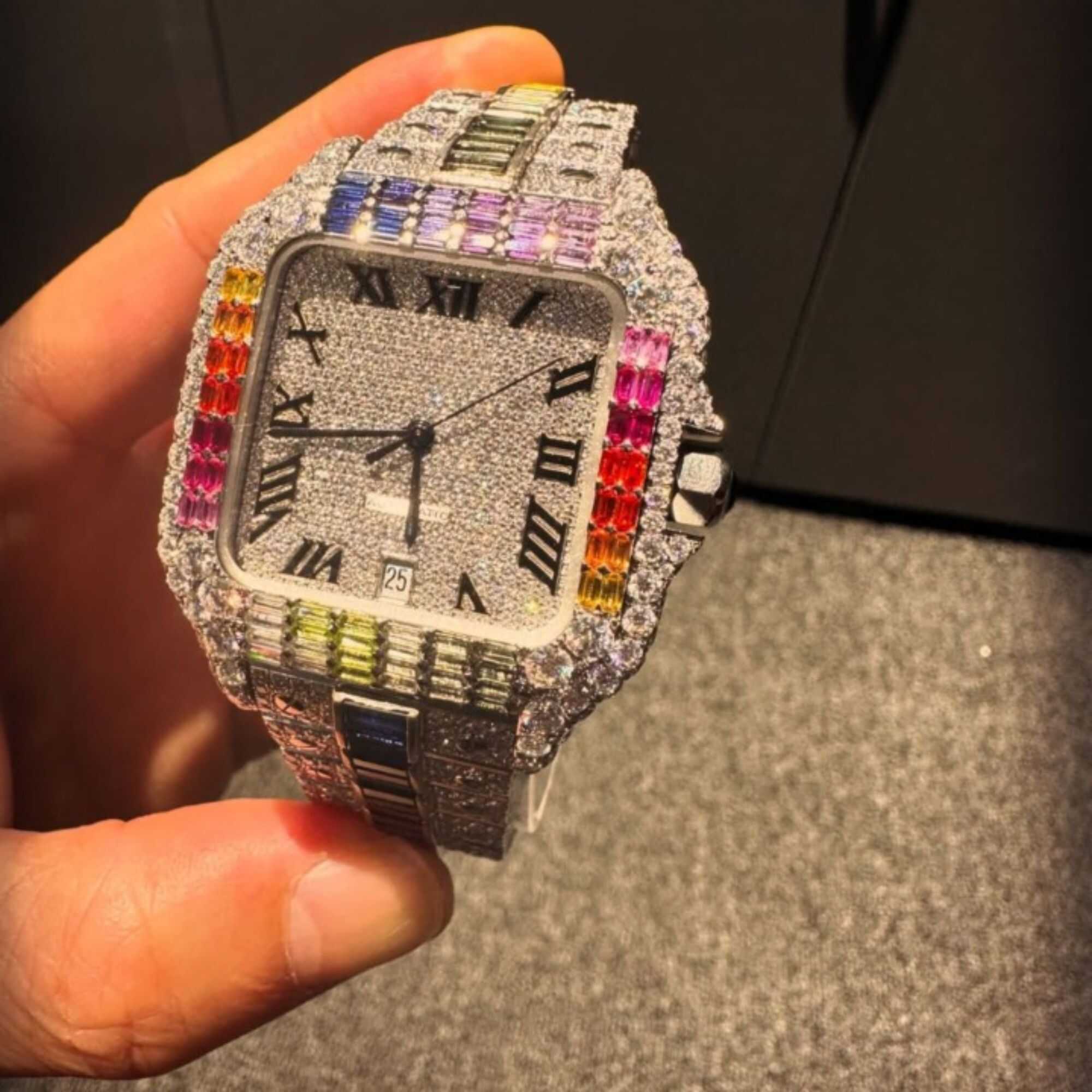 Moissanite Watches Fully Iced Out with Sleek Round Dial for Men & Women