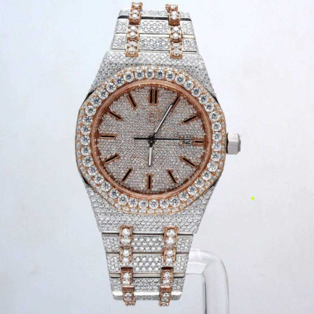 Stainless Steel Fully Flooded VVS Moissanite Watch for Anniversary