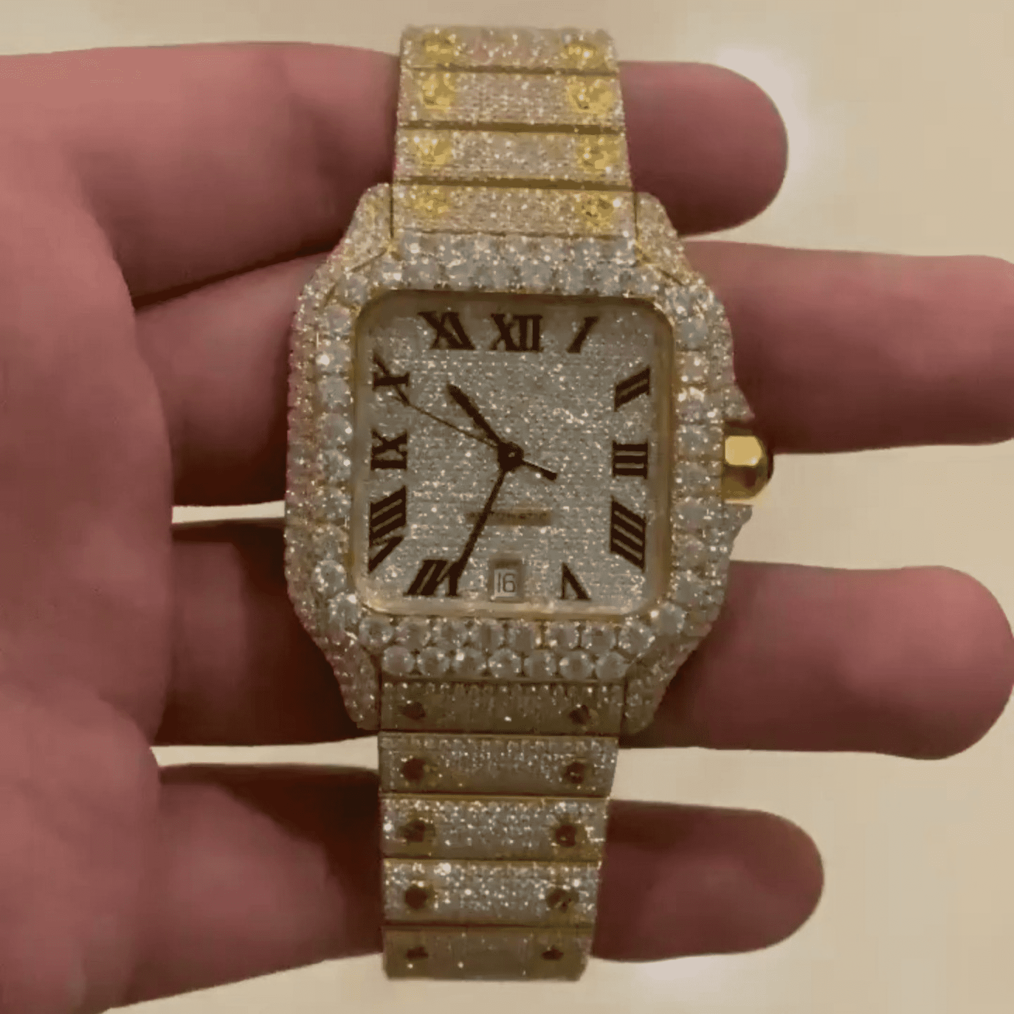 Stainless Steel Iced Out Moissanite Watch for Men