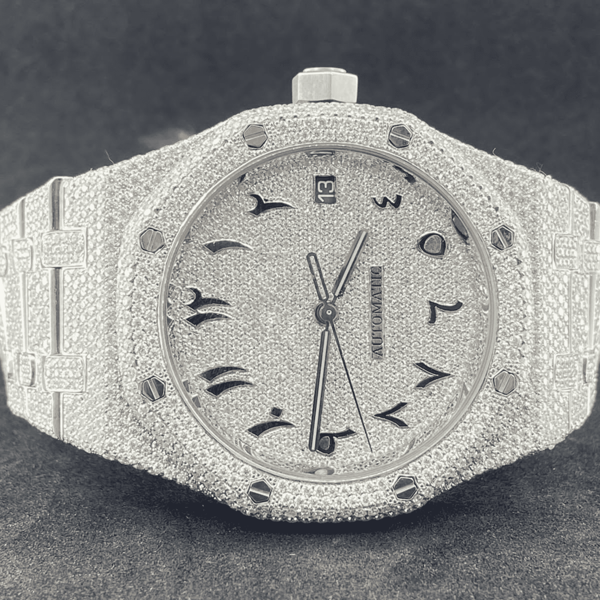 Men's 44mm Iced Out Watch With White Gold