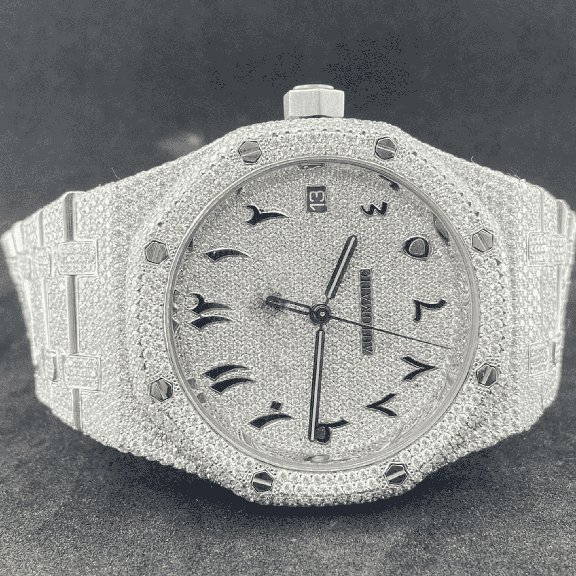 Men's 44mm Iced Out Watch With White Gold - Image 2
