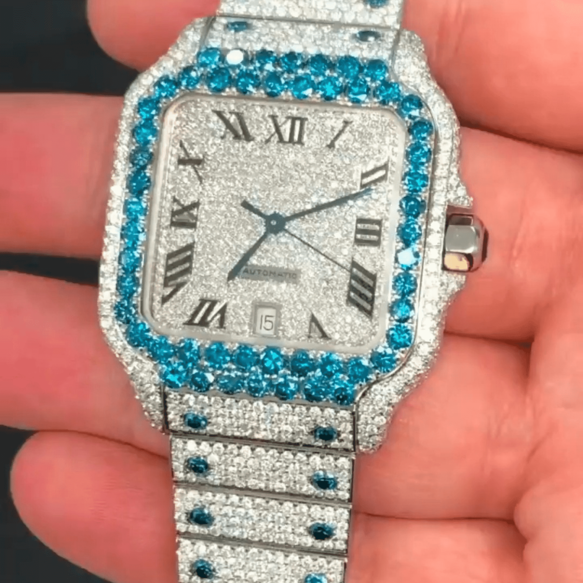 Full Iced Out Moissanite Bust Down Men’s Watch - Image 2