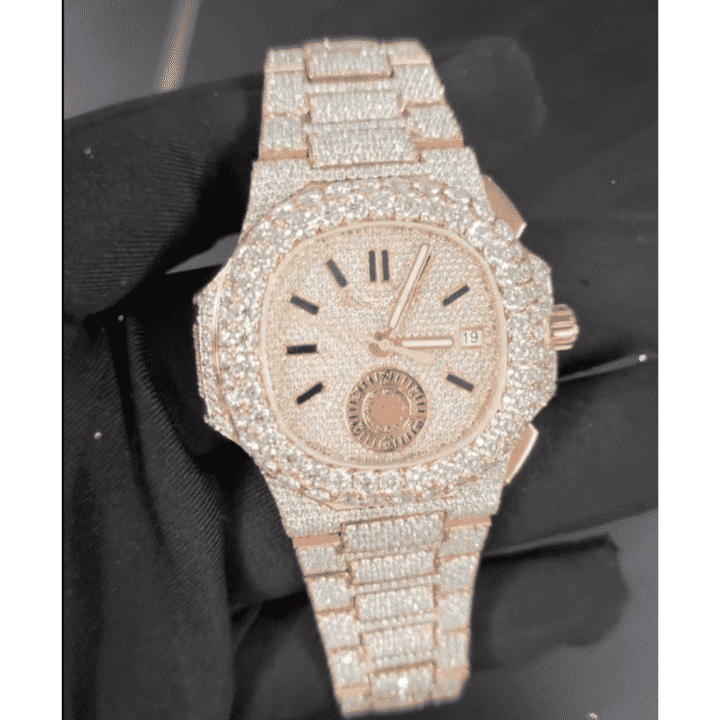 Elegant Moissanite Watches Fully Iced with Round Case for Men & Women