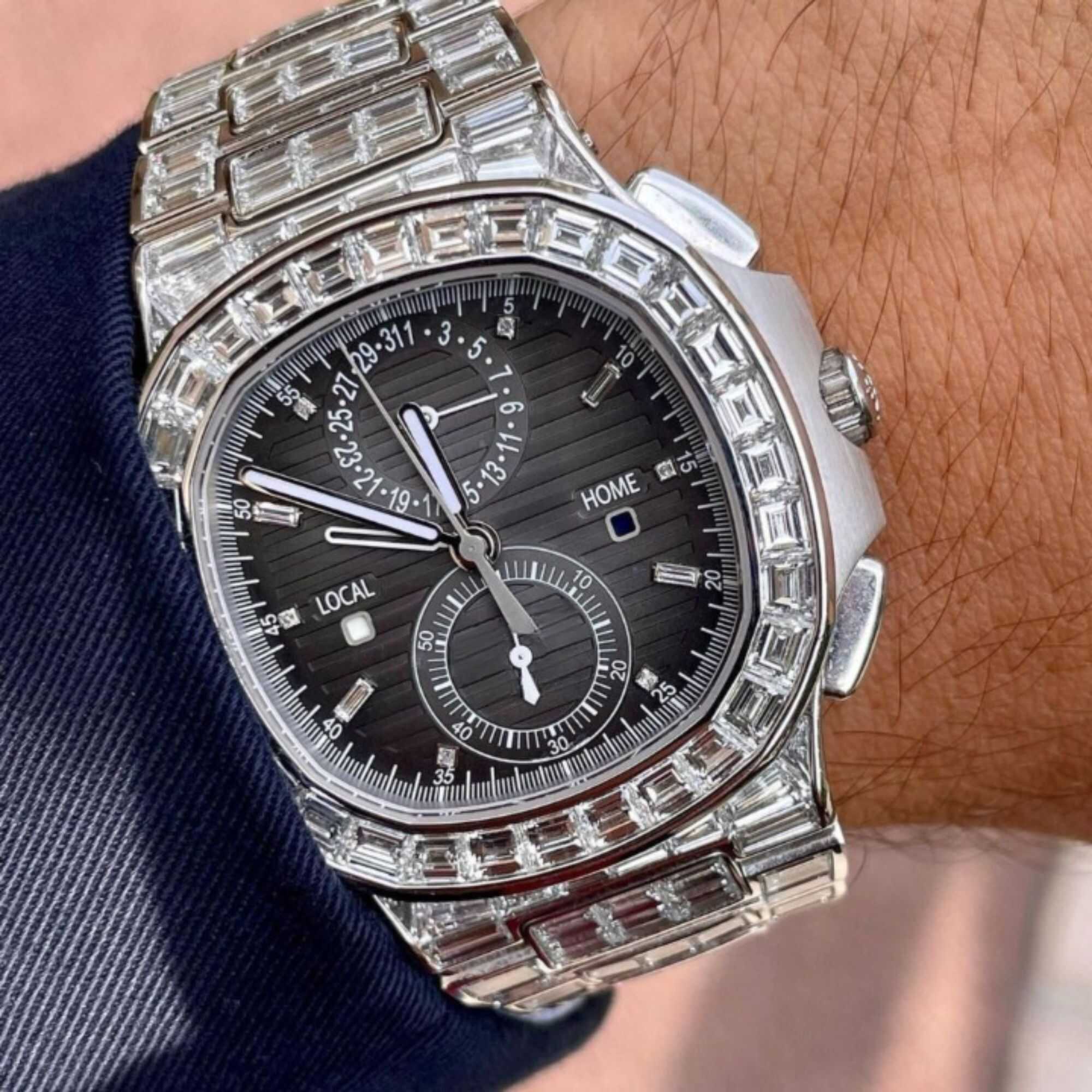 Platinum Look Bust Down Iced Out Watches, Moissanite Watches