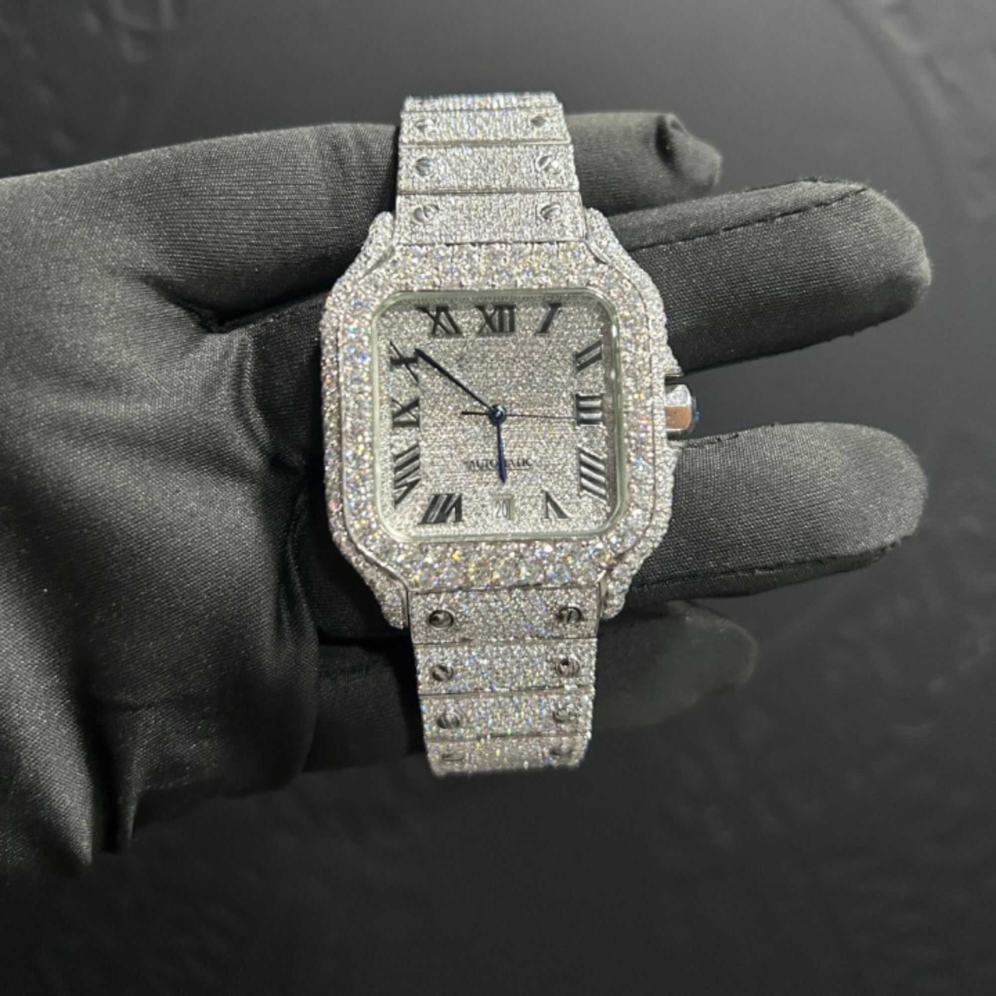 Moissanite Watches Iced Out with Adjustable Metal Bracelet