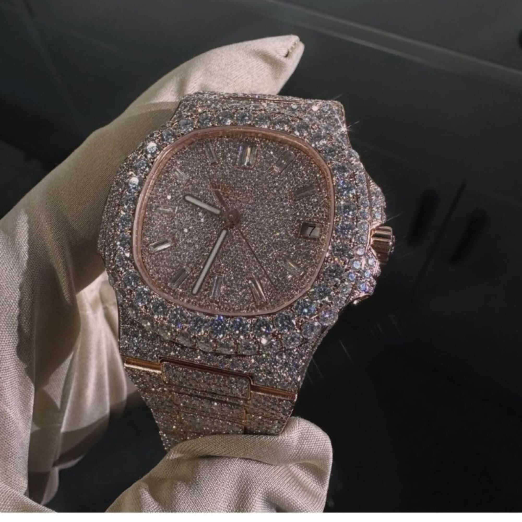 Iced Out Moissanite Watches for Men & Women with Classic Dial - Image 4