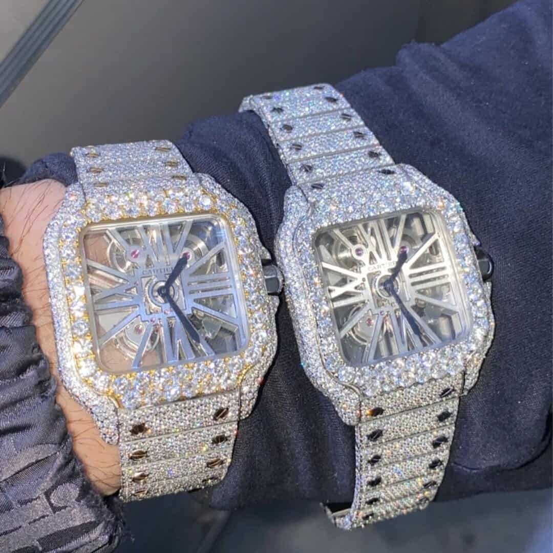 Moissanite Watch for Men with Crystal-Cut Stones