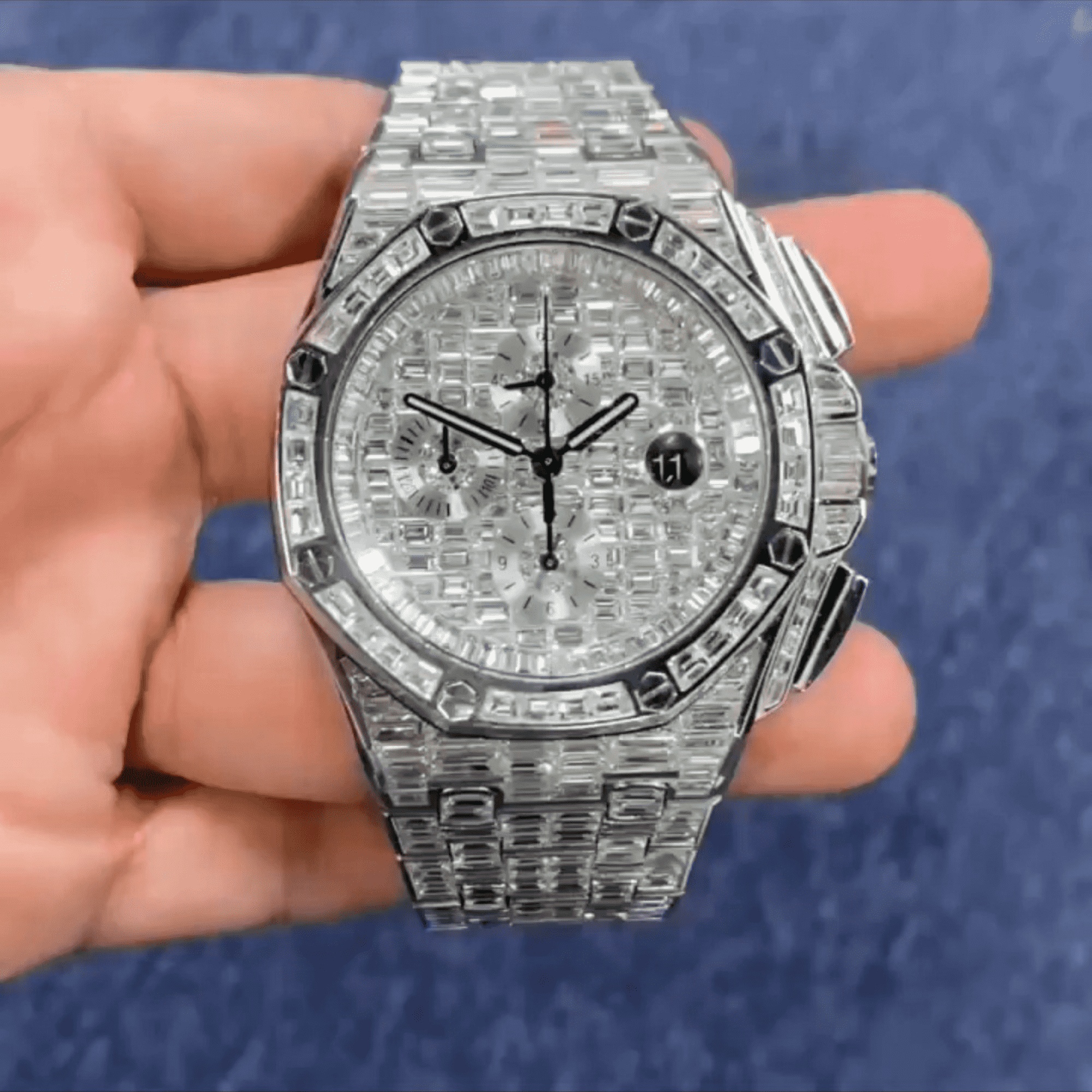 High-End Men’s 14K White Gold Plated 44MM Iced Out Watch