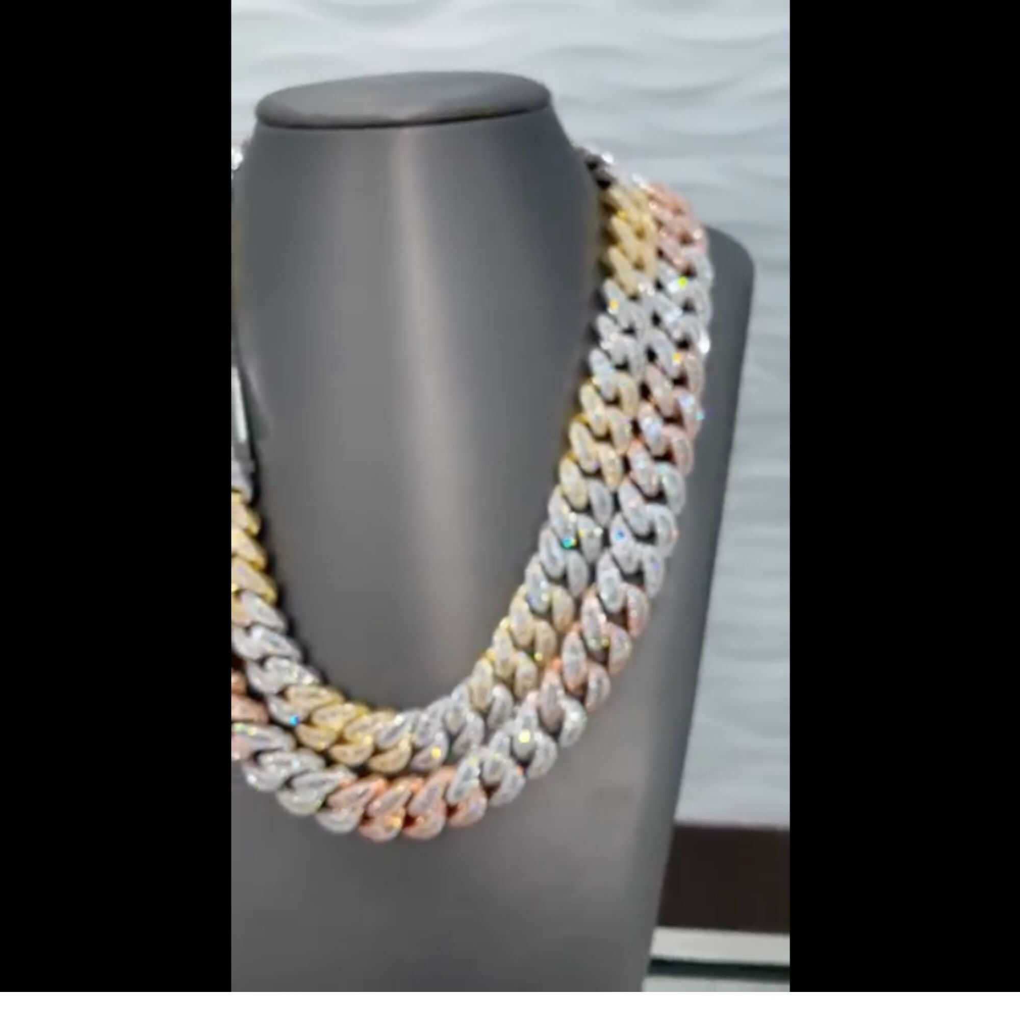 14mm Two Tone Mens Silver Cuban Link Chain