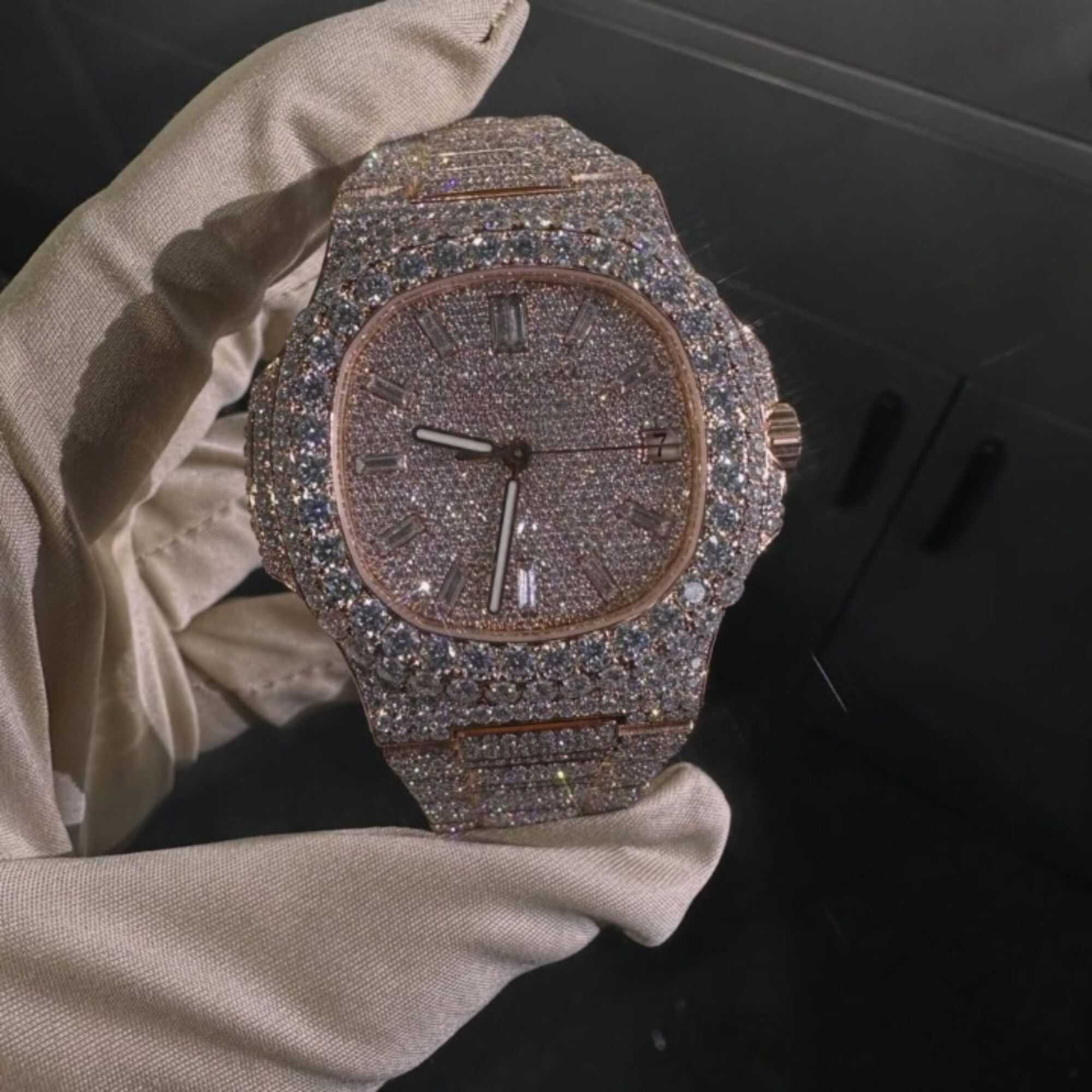 Iced Out Moissanite Watches for Men & Women with Classic Dial - Image 3