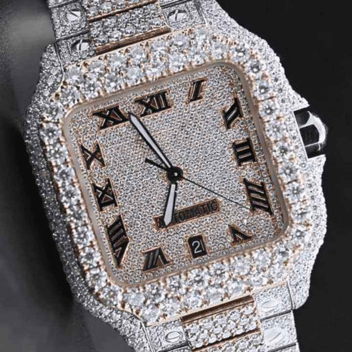 Full Frost Bust Down Iced Out Watches, Moissanite Watches