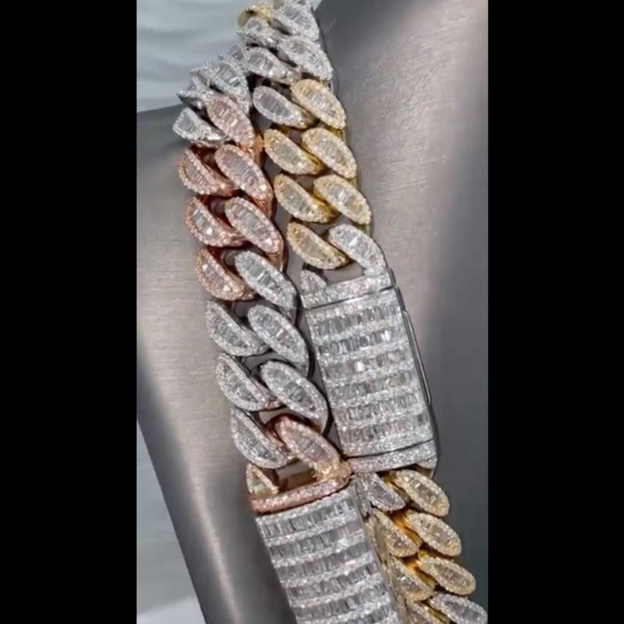 14mm Two Tone Mens Silver Cuban Link Chain