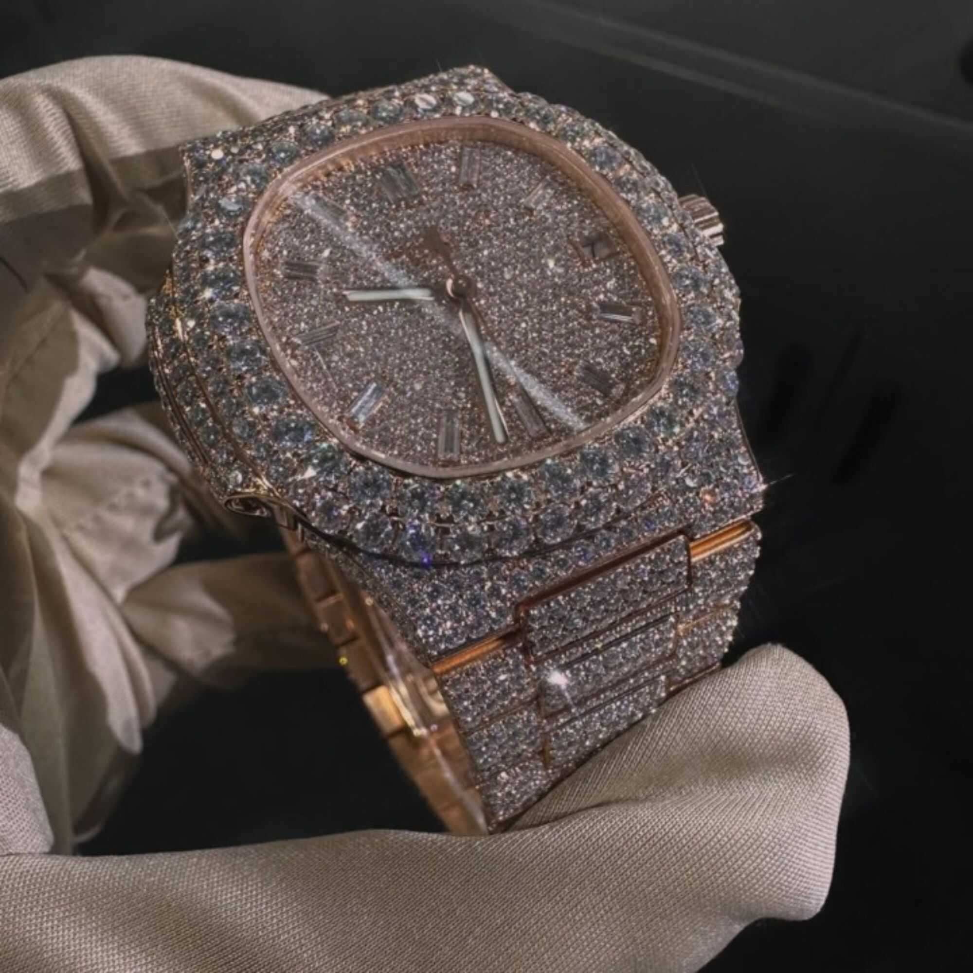 Iced Out Moissanite Watches for Men & Women with Classic Dial - Image 2