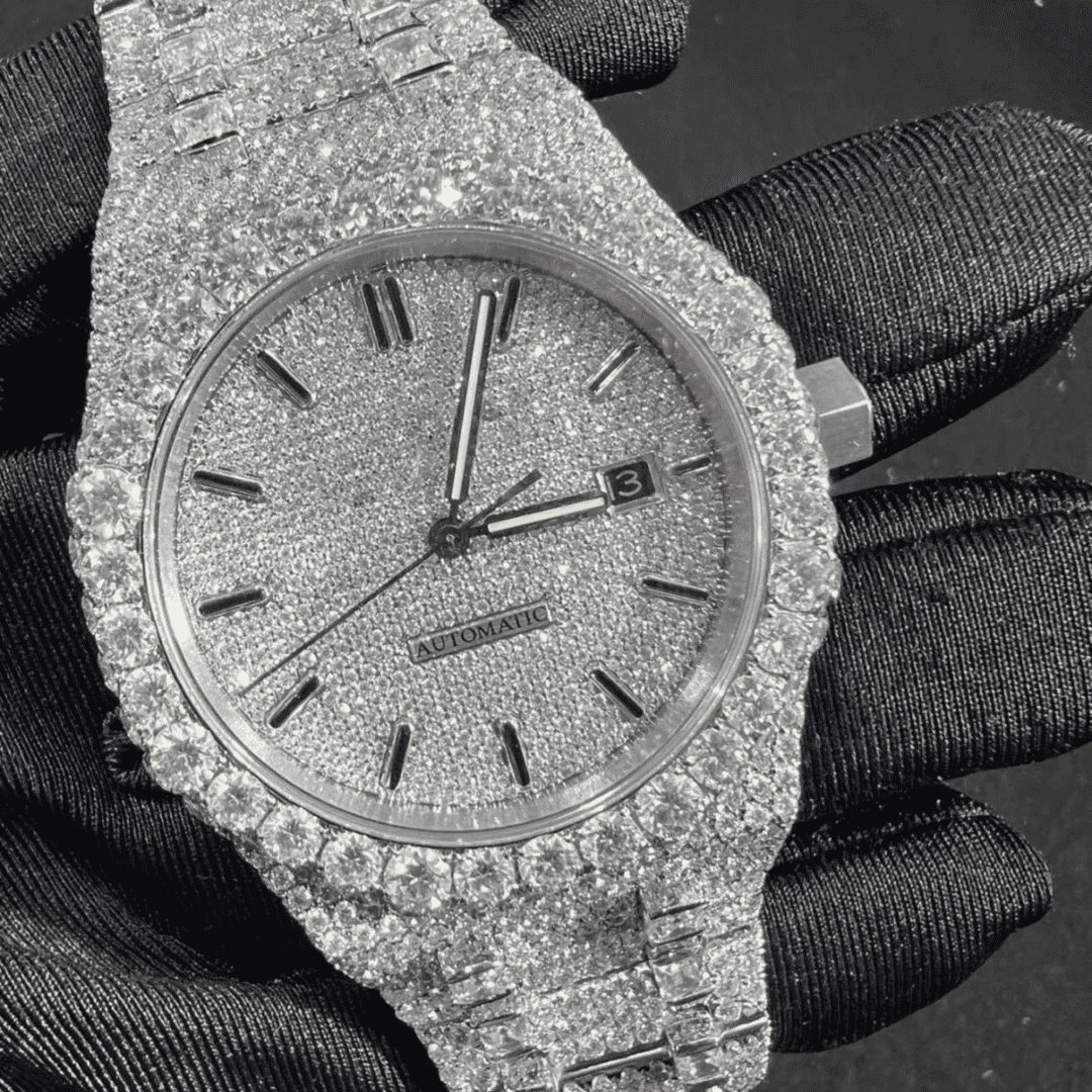 Men’s 44mm Iced Out Watch in 14K White Gold Plating - Image 6