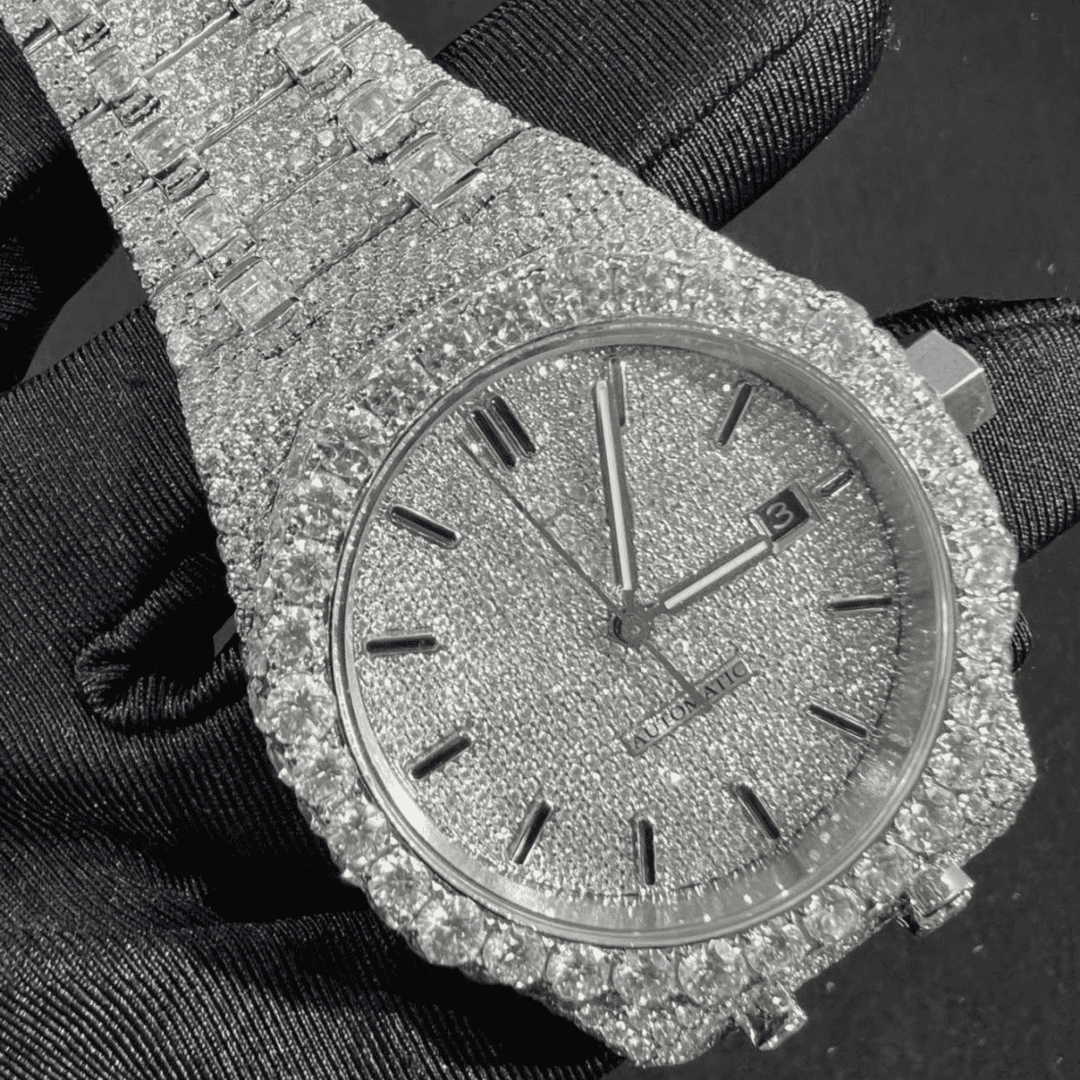 Men’s 44mm Iced Out Watch in 14K White Gold Plating - Image 5