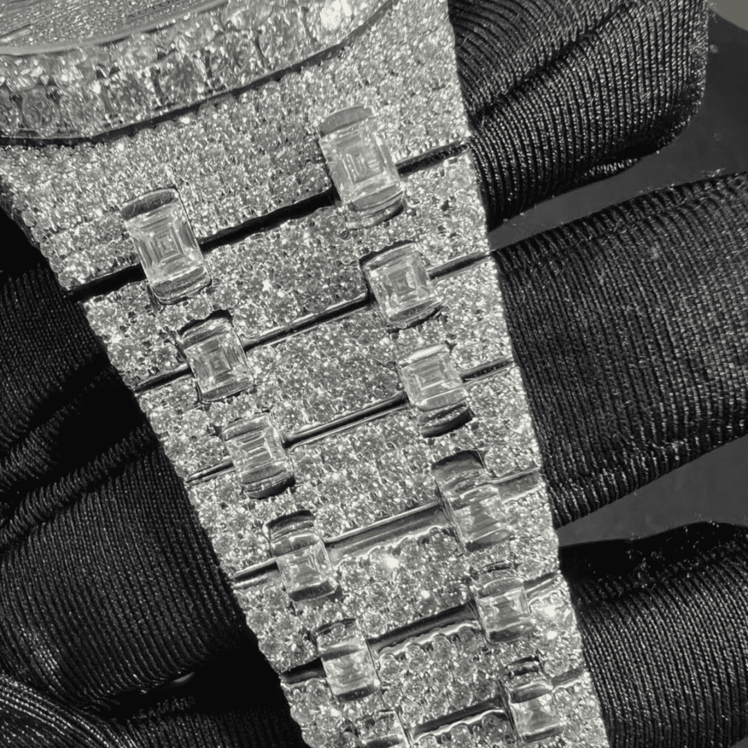 Men’s 44mm Iced Out Watch in 14K White Gold Plating - Image 4