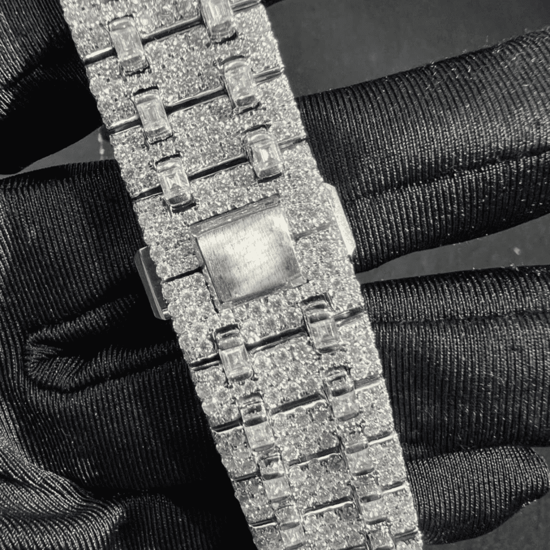Men’s 44mm Iced Out Watch in 14K White Gold Plating - Image 2