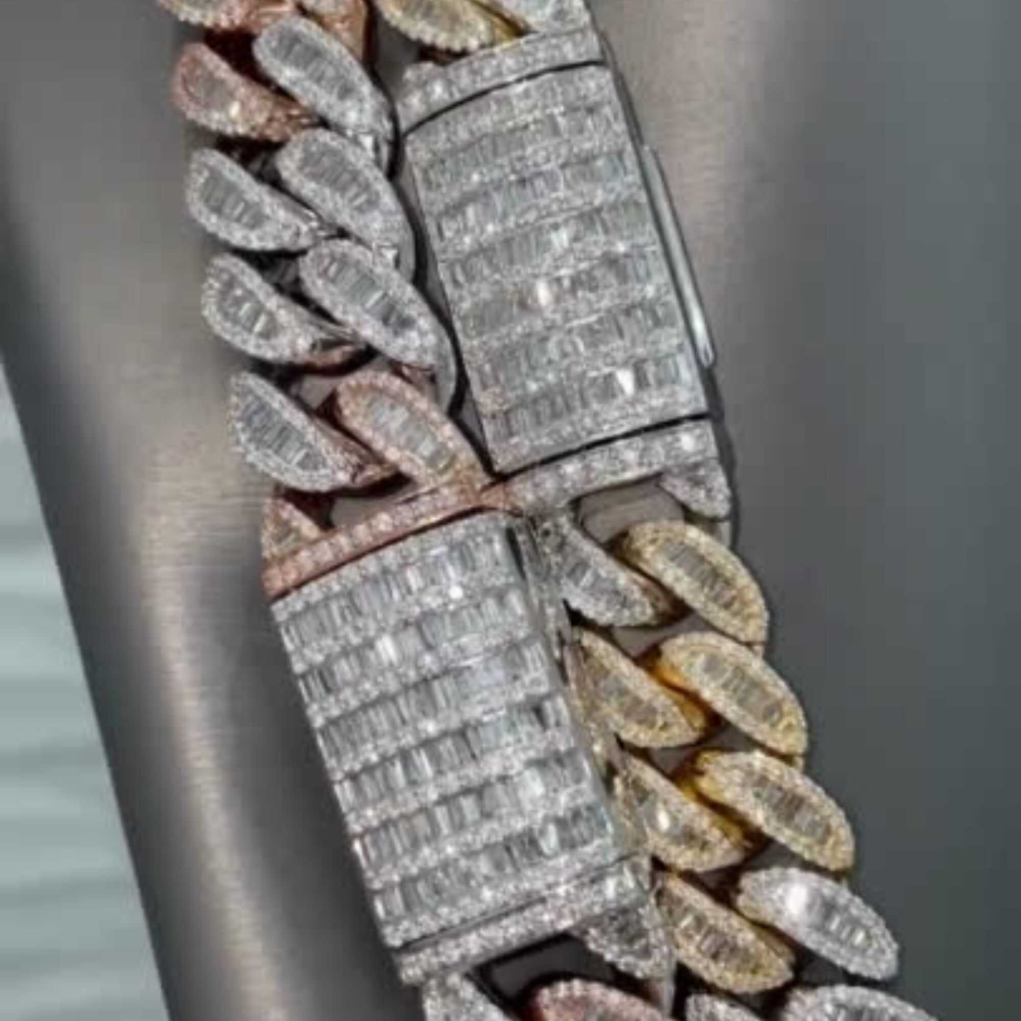 14mm Two Tone Mens Silver Cuban Link Chain