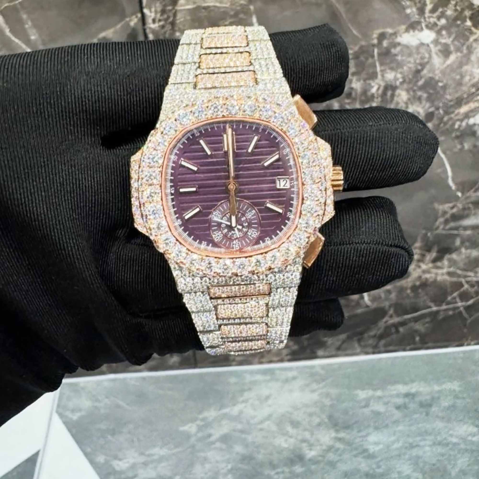 Modern Bust Down Moissanite Watch with Bold Sparkle