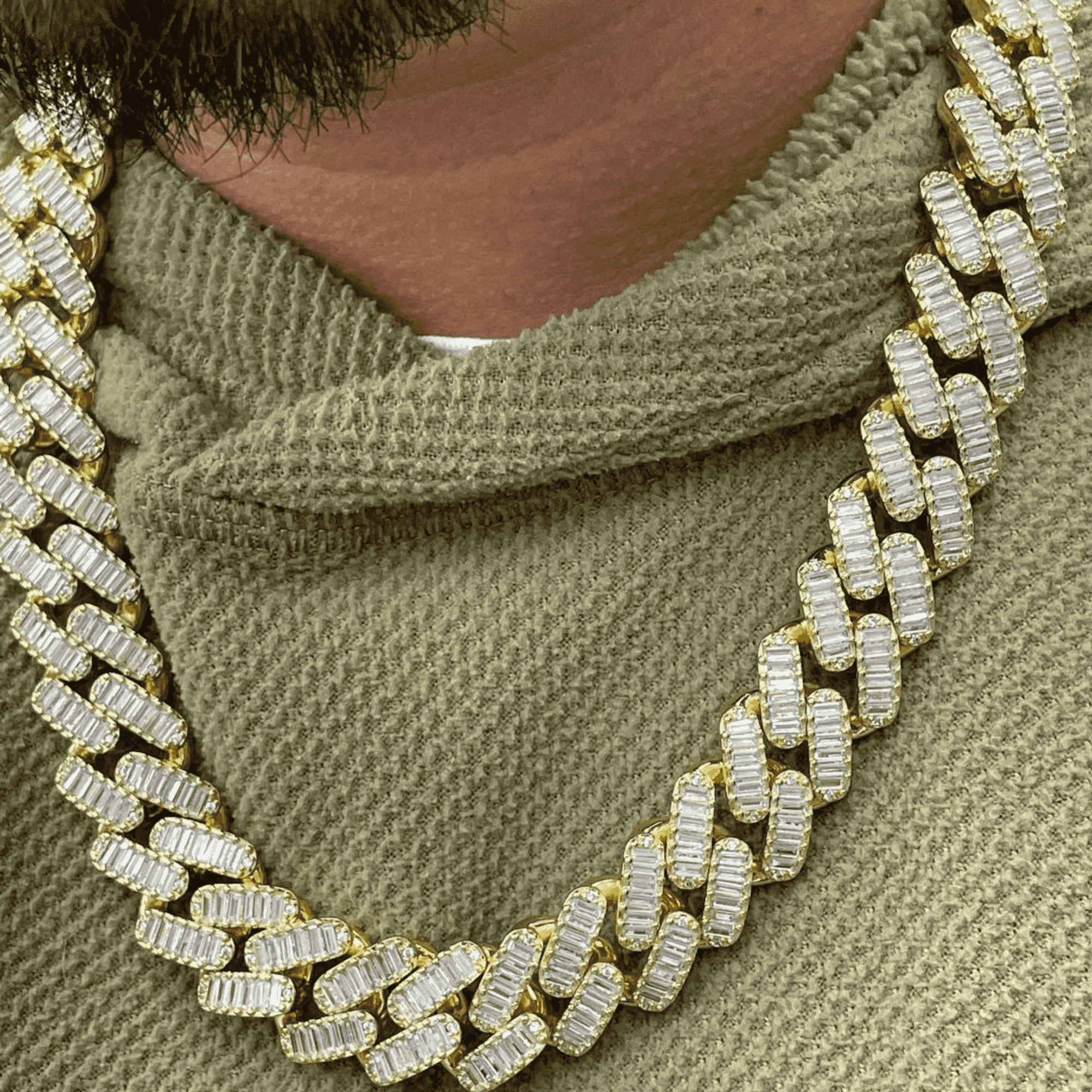 18mm Baguette Men’s Diamond Tone Silver Iced Out Cuban Link Moissanite Chains - Image 3