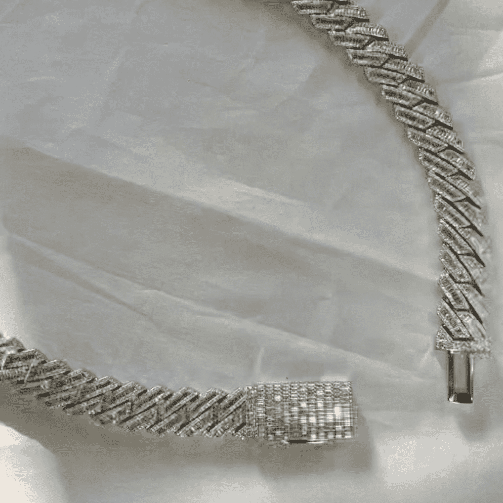 16mm Baguette Men’s Silver Diamond Moissanite Iced Out Cuban Link Chain - Image 2