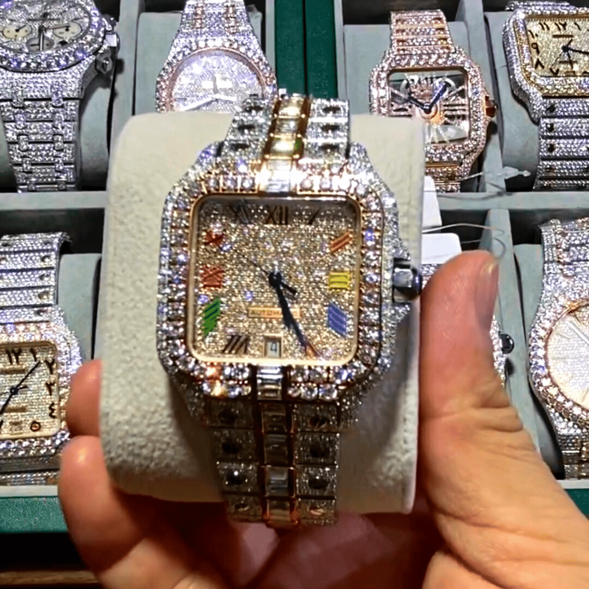 Men’s Moissanite Watches with Stainless Steel Band