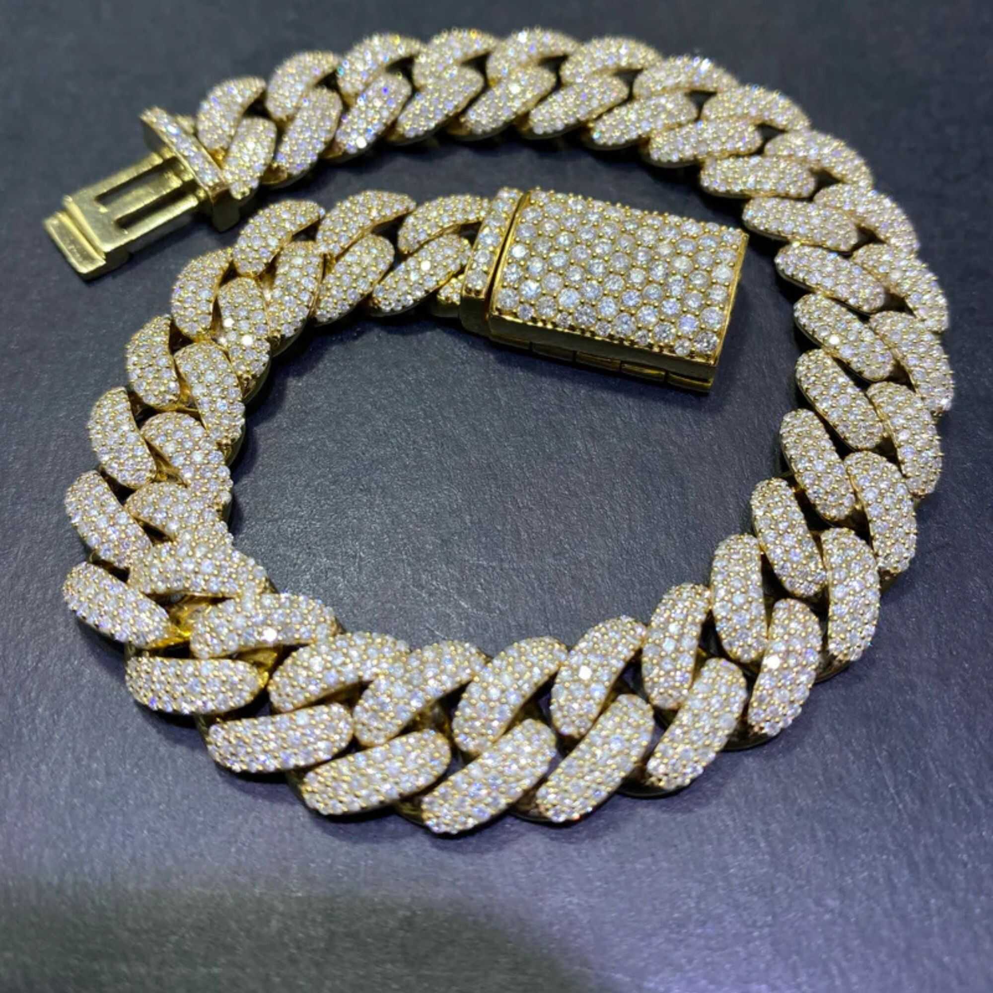 16 mm Diamond Tone Silver Men’s Moissanite Chains Iced Out Cuban Link Chain