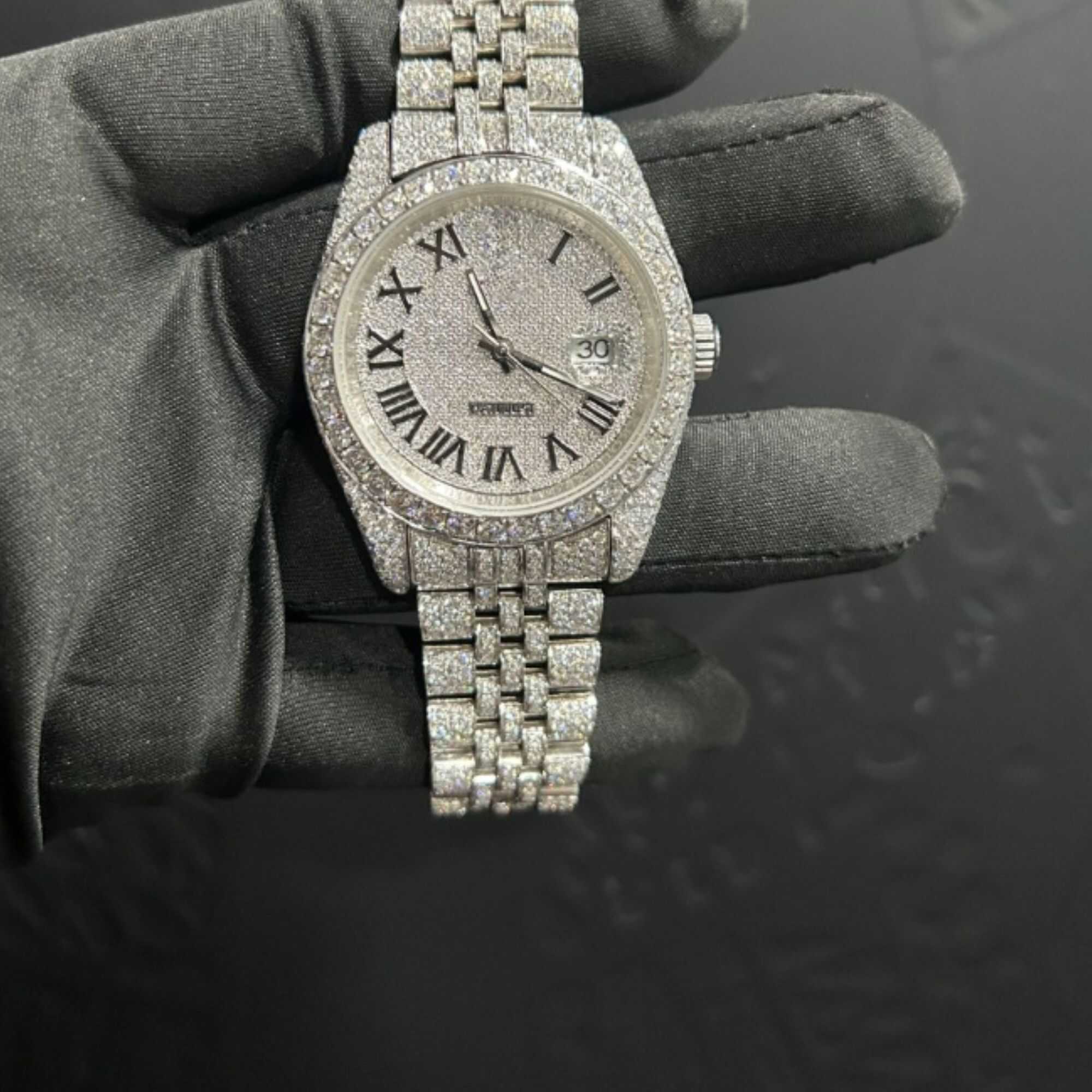 Luxury Moissanite Watches Fully Iced with Sleek Dial