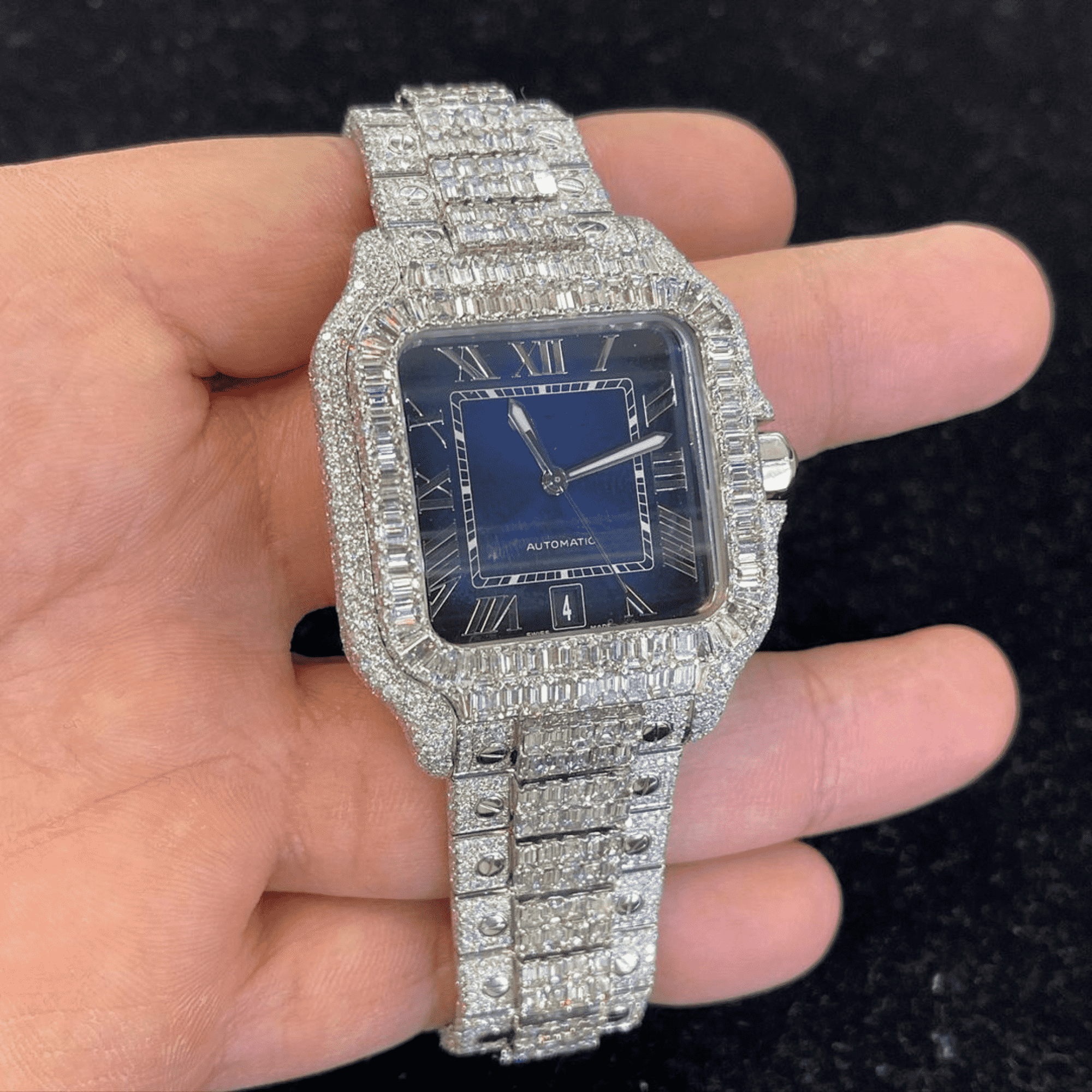 Stylish Men’s 44mm Iced Out 14K White Gold Watch