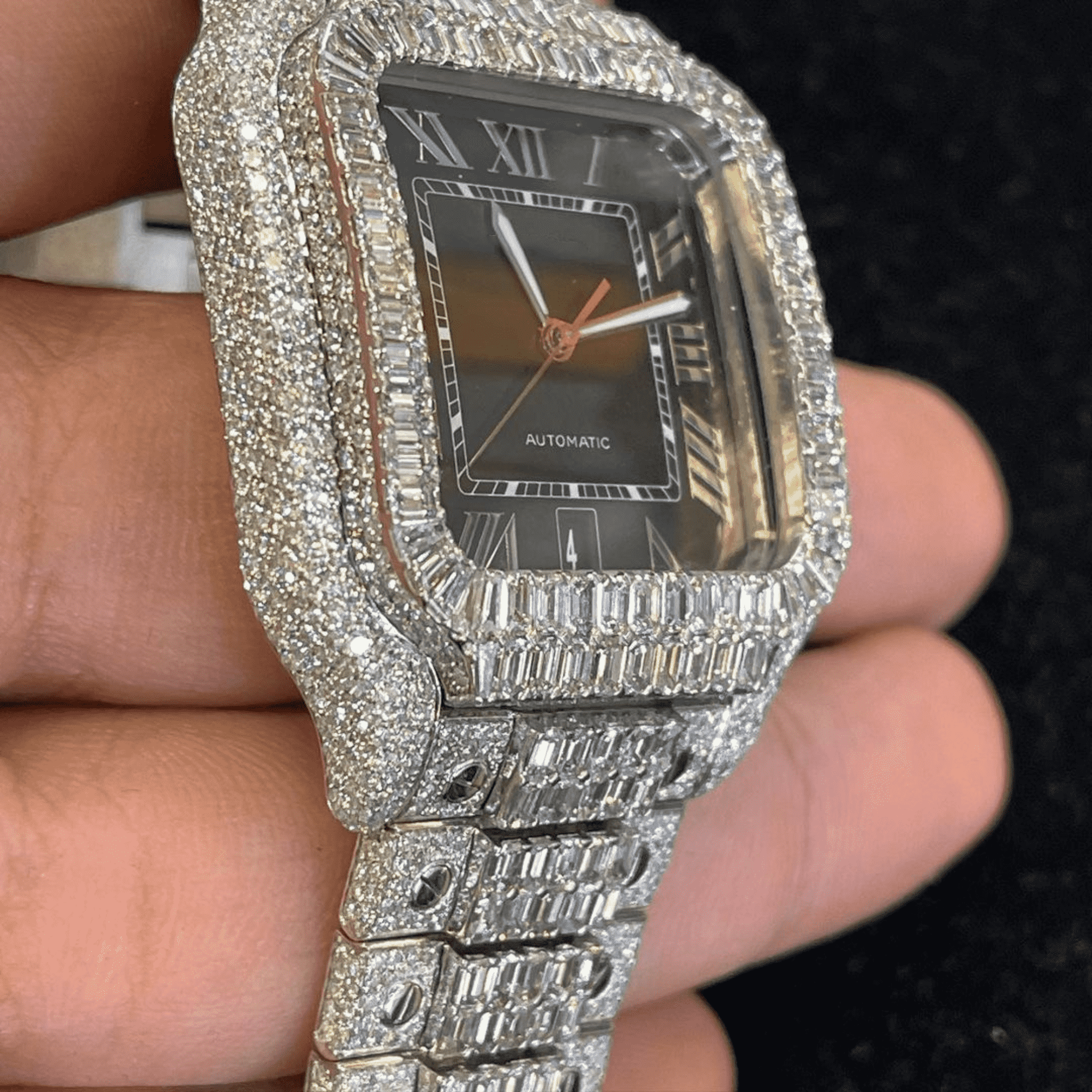 Stylish Men’s 44mm Iced Out 14K White Gold Watch - Image 2