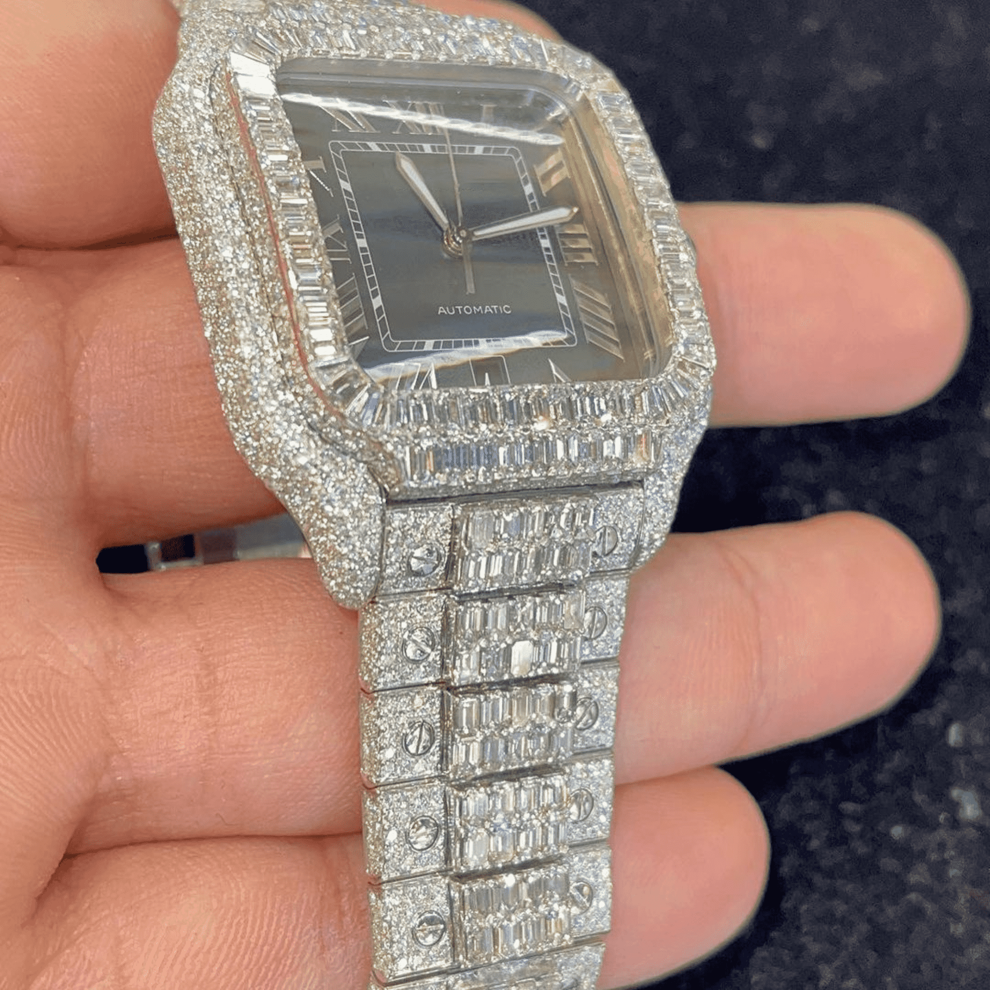 Stylish Men’s 44mm Iced Out 14K White Gold Watch - Image 4