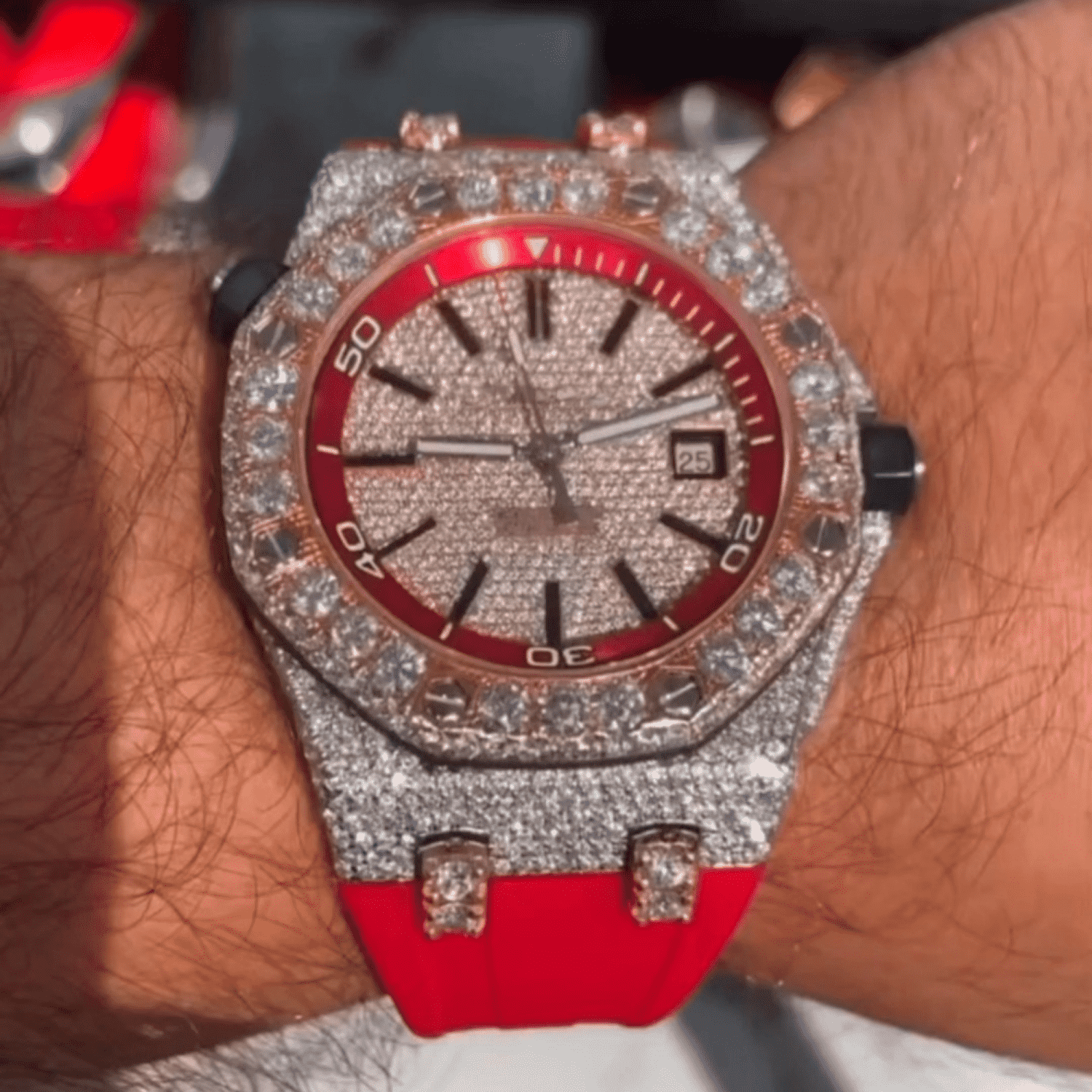 Iced Out Moissanite Watch for Men with Durable Silicone Band - Image 6